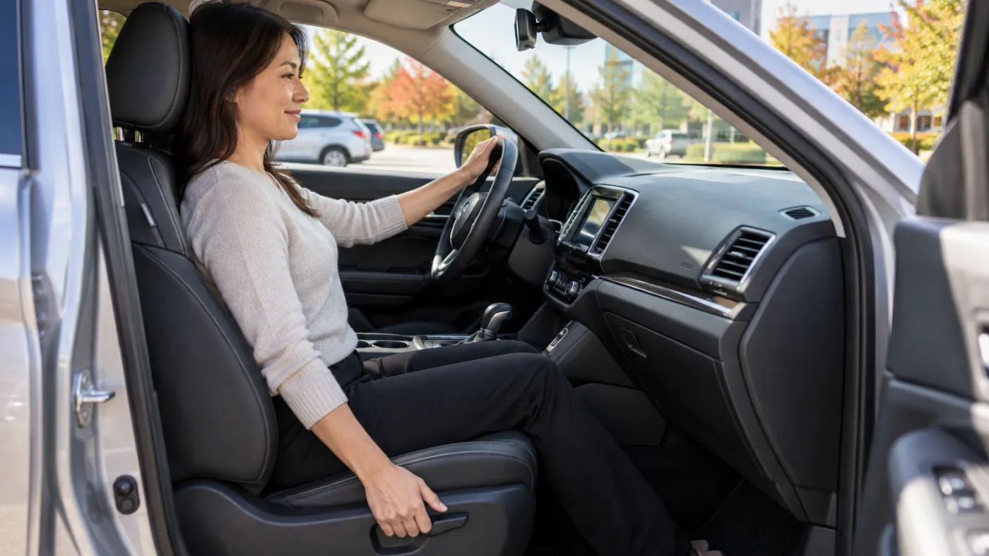 Markham commuter adjusting the driver's seat in a parked car